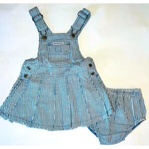 Calvin Klein girls blue & white pinstriped overall dress - NWT
